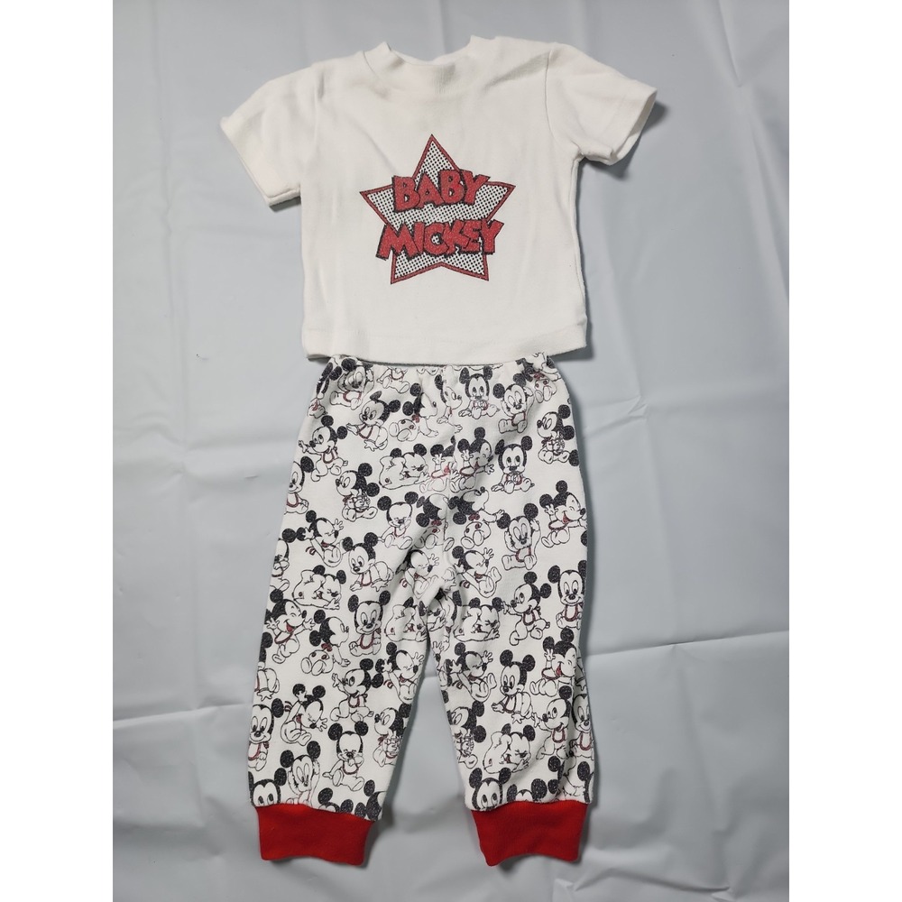 Vtg 80s Disney Babies Mickey Mouse 2pc Set Newborn To 6 Hong Kong Single Stitch